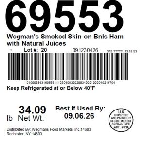 Wegman's Smoked Skin-on Bnls Ham with Natural Juices
