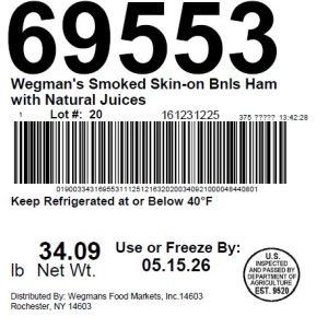 Wegman's Smoked Skin-on Bnls Ham with Natural Juices