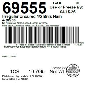 Irregular Uncured 1/2 Bnls Ham 4 pc/cs