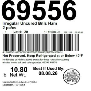 Irregular Uncured Bnls Ham 2 pc/cs