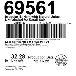 Irregular BI Ham with Natural Juice Not labeled for Retail Sale