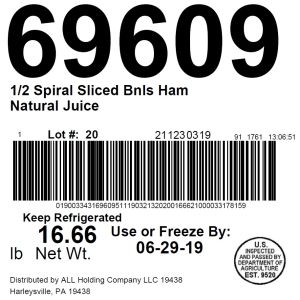 1/2 Spiral Sliced Bnls Ham NJ Glaze Packet Included