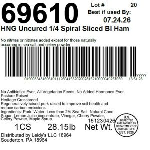 HNG Uncured 1/4 Spiral Sliced BI Ham