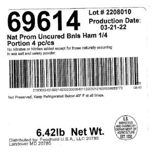 Nature's Promise Uncured Bnls Ham 1/4 Portion 4 pc/cs