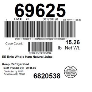 EE Bnls Whole Ham Natural Juice