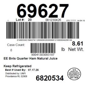EE Bnls Quarter Ham Natural Juice