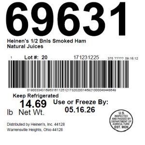 Heinen's 1/2 Bnls Smoked Ham Natural Juices