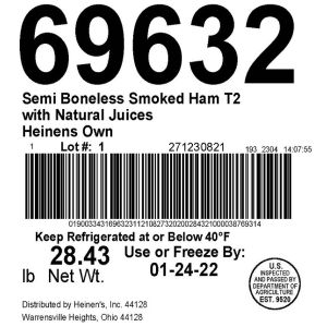 Heinen's Semi Boneless Smoked Ham Natural Juices T2