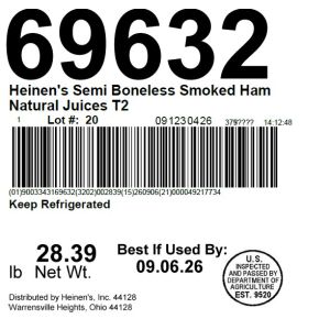 Heinen's Semi Boneless Smoked Ham Natural Juices T2