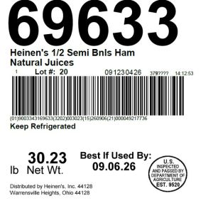 Heinen's 1/2 Semi Bnls Ham Natural Juices