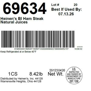 Heinen's BI Ham Steak Natural Juices