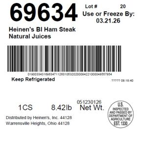 Heinen's BI Ham Steak Natural Juices
