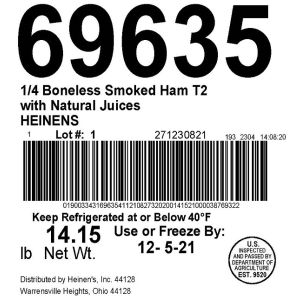 Heinen's 1/4 Boneless Smoked Ham Natural Juices T2