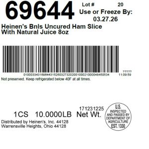 Heinen's Bnls Uncured Ham Slice With Natural Juice 8oz