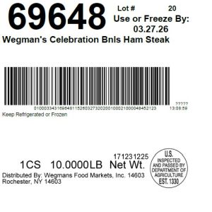 Wegman's Celebration Bnls Ham Steak