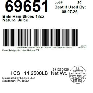 Bnls Ham Slices 18oz Natural Juice