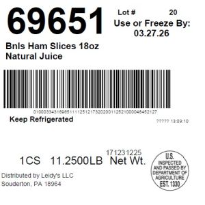 Bnls Ham Slices 18oz Natural Juice
