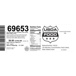 3 lb. Bulk Ham, Cured, Boneless, Fully Cooked.