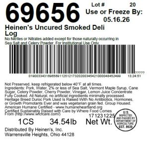 Heinen's Uncured Smoked Deli Log