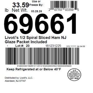 Livoti's 1/2 Spiral Sliced Ham NJ Glaze Packet Included