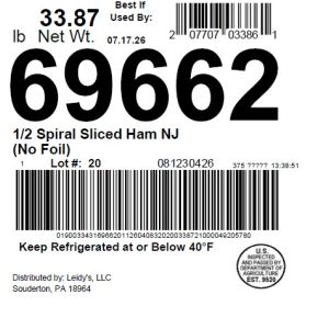 1/2 Spiral Sliced Ham NJ (No Foil)