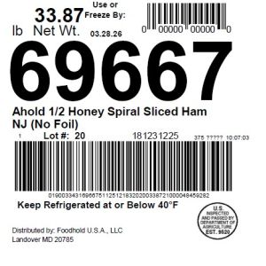 Ahold 1/2 Honey Spiral Sliced Ham NJ (No Foil)
