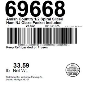 Amish Country 1/2 Spiral Sliced Ham NJ Glaze Packet Included