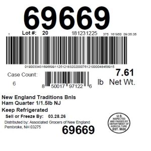 New England Traditions Bnls Ham Quarter 1/1.5lb NJ
