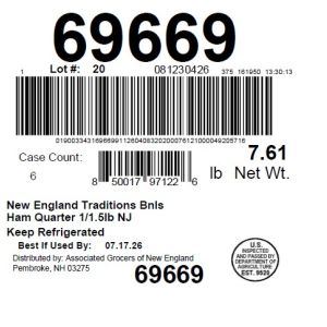 New England Traditions Bnls Ham Quarter 1/1.5lb NJ