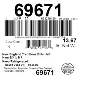 New England Traditions Bnls Half Ham 2/3 lb NJ