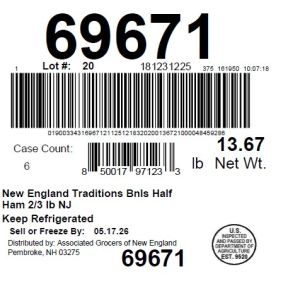 New England Traditions Bnls Half Ham 2/3 lb NJ