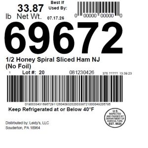 1/2 Honey Spiral Sliced Ham NJ (No Foil)