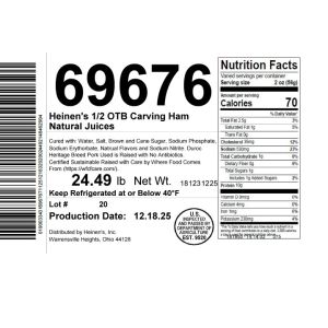 Heinen's 1/2 OTB Carving Ham Natural Juices