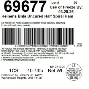 Heinens Bnls Uncured Half Spiral Ham
