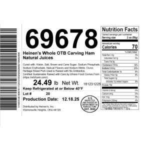 Heinen's Whole OTB Carving Ham Natural Juices