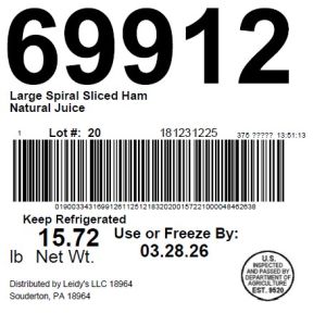 Large Spiral Sliced Ham Natural Juice