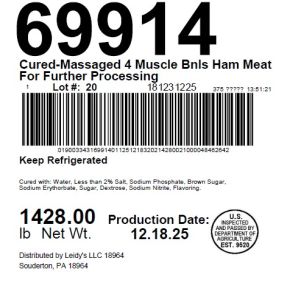 Cured-Massaged 4 Muscle Bnls Ham Meat For Further Processing