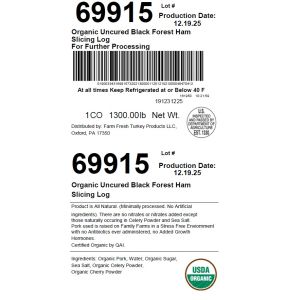 Organic Uncured Black Forest Ham Slicing Log