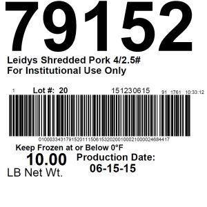 Leidys Shredded Pork 4/2.5# Frz For Institutional Use Only