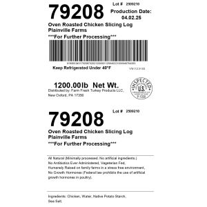 Oven Roasted Chicken Slicing Log Plainville Farms