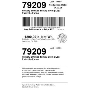 Hickory Smoked Turkey Slicing Log Plainville Farms