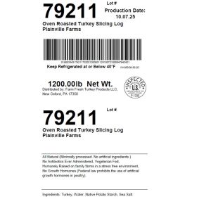 Oven Roasted Turkey Slicing Log Plainville Farms