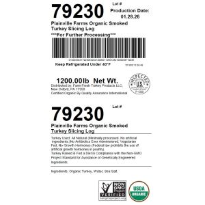 Plainville Farms Organic Smoked Turkey Slicing Log