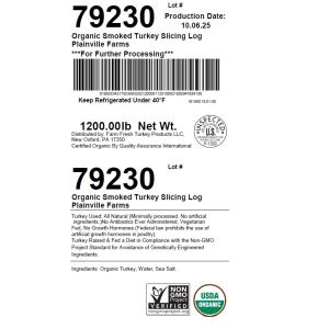 Organic Smoked Turkey Slicing Log Plainville Farms