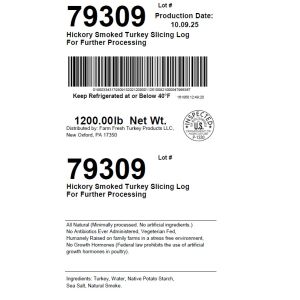 Hickory Smoked Turkey Slicing Log For Further Processing