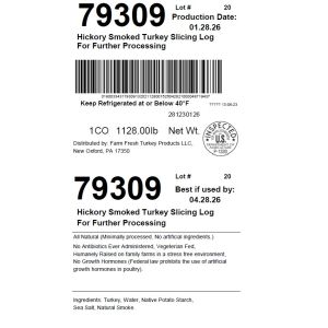 Hickory Smoked Turkey Slicing Log For Further Processing