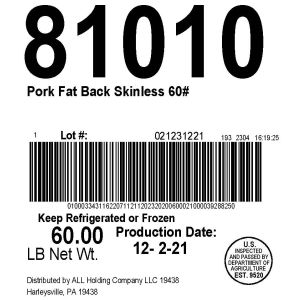 Pork Fat Back Skinless 60#