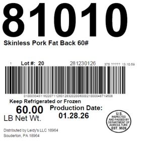 Skinless Pork Fat Back 60#
