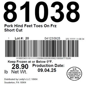 Pork Hind Feet Toes On Frz Short Cut