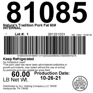 Nature's Tradition Pork Fat 60# INTERNAL